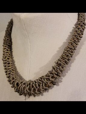 Beaded Twist Necklace in Gray with Gold Accents